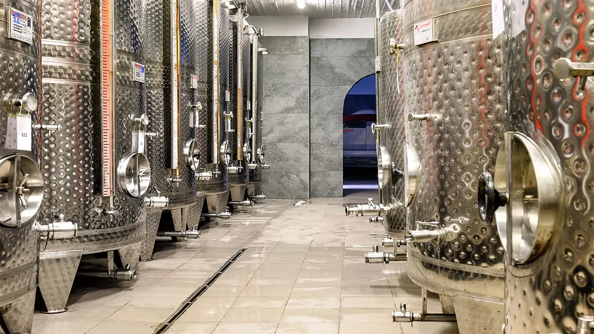 Stainless steel tanks in the winery.