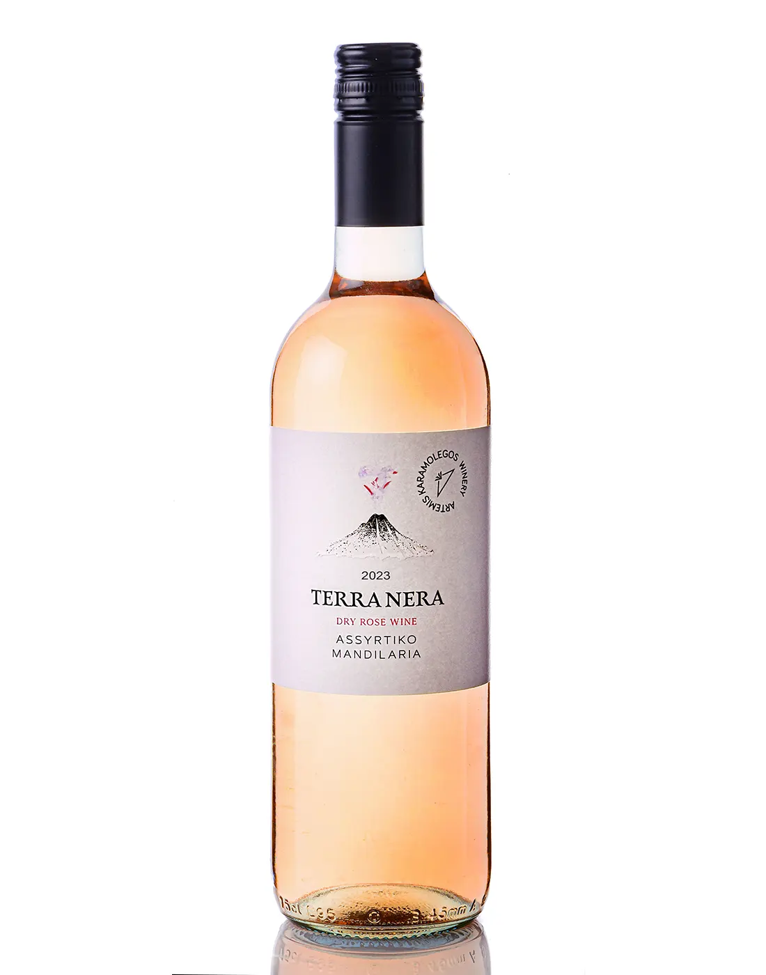 A bottle of Terra Nera Rose in a white background.